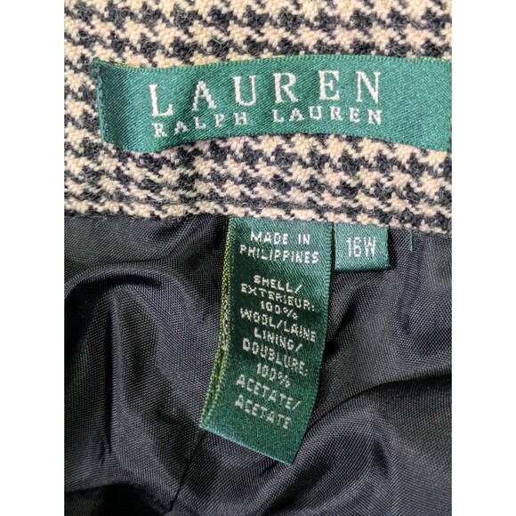 Lauren Ralph Lauren 100% Wool Dress Pants Plus 16W Tan Black Houndstooth Lined - Picture 4 of 12